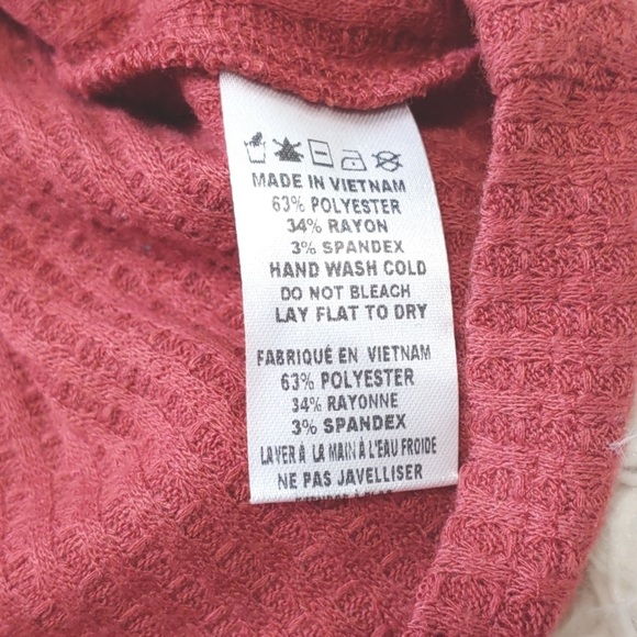 Anthropologie Paper Crane Waffle Knit Tie Front Oversized V-Neck Tee Rust Red S - Picture 5 of 6